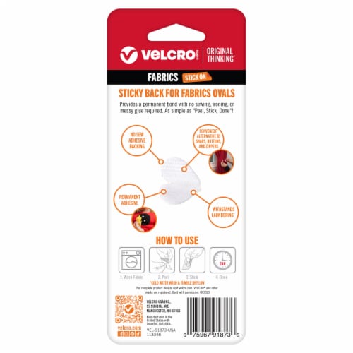 VELCRO® Brand Sticky Back for Fabrics Ovals - 8 Pack - White Perspective: back