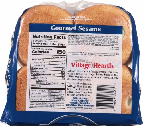 Village Hearth® Sesame Gourmet Toasted Sesame Seeds Hamburger Buns Perspective: back