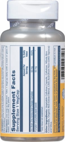 Solaray Zinc Vegetarian 50mg Capsules Perspective: back