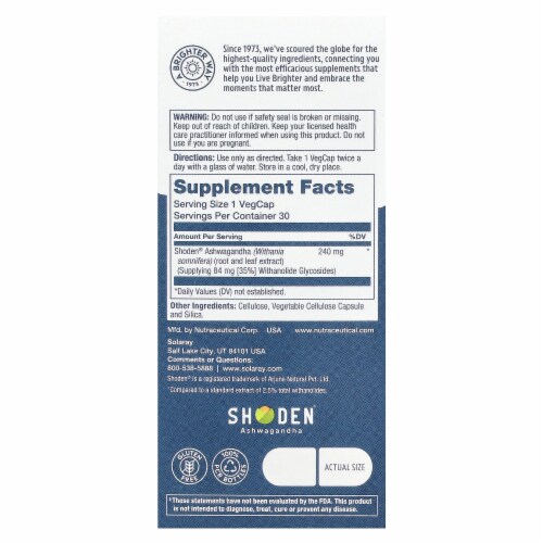 Solaray Prosorb Ashwagandha Veg Capsule Perspective: back