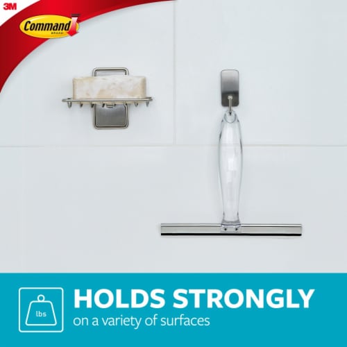 Command™ Bath Stainless Steel Squeegee and Satin Nickel Hook Perspective: back
