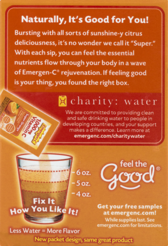 Emergen-C 1000mg Vitamin C Super Orange Flavored Fizzy Drink Mix Perspective: back