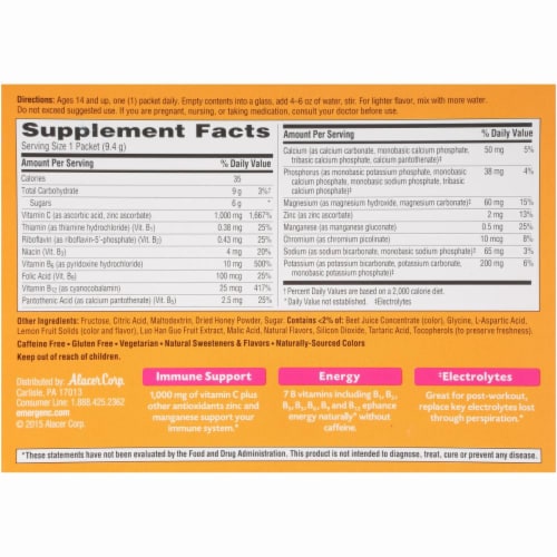 Emergen-C 1000mg Vitamin C Pink Lemonade Powder Perspective: back