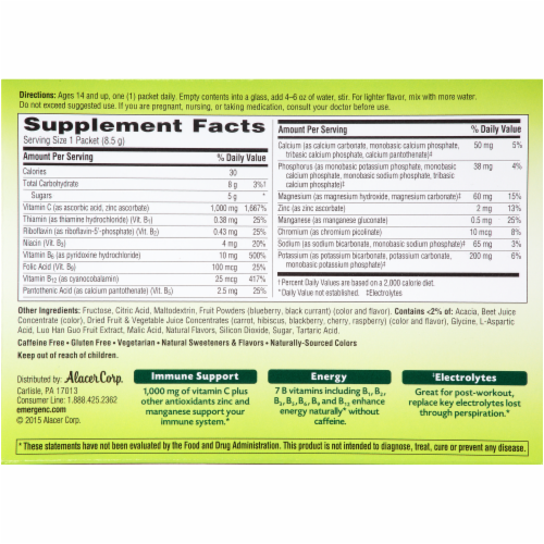 Emergen-C Super Fruit Triple Berry Blast Antioxidant Drink Mix Packets Perspective: back