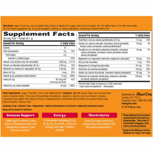 Emergen-C Raspberry Vitamin C Immune Support Fizzy Drink Mix Packets 1000mg Perspective: back