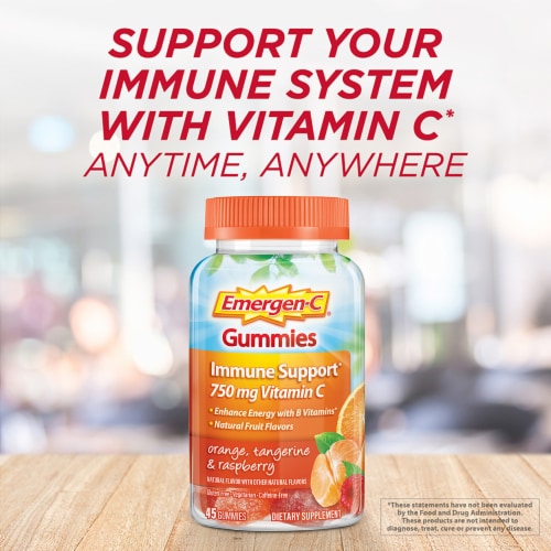 Emergen-C Adult Vitamin Immune Support Gummies, Orange, Tangerine and Raspberry Perspective: back