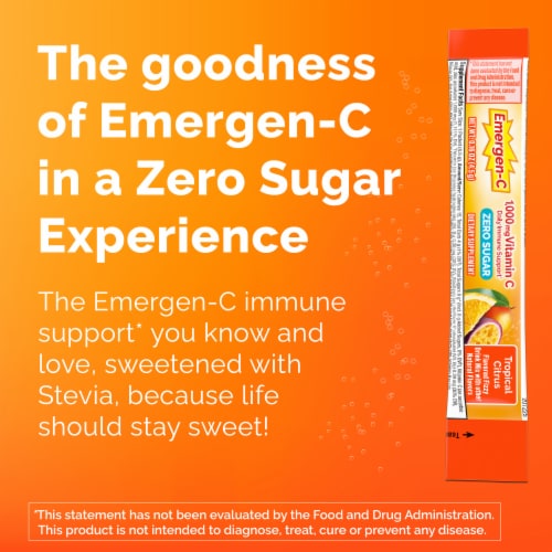 Emergen-C Zero Sugar Powder for Daily Immune Support Tropical Citrus Flavor Perspective: back