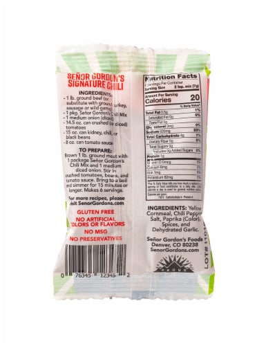 Senor Gordon's Chili Mix Seasoning Perspective: back