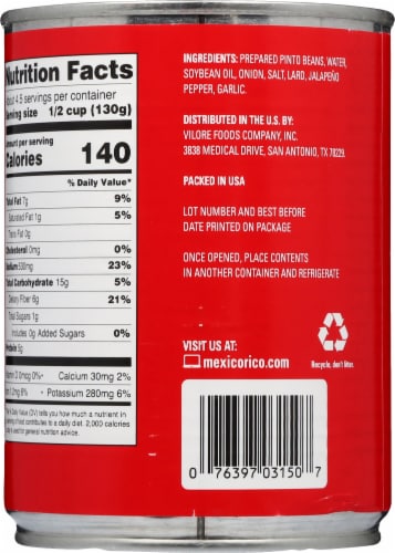 La Costena® Refried Pinto Beans Perspective: back