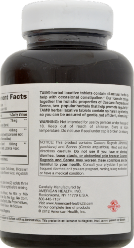 American Health TAM Herbal Laxative Tablets Perspective: back