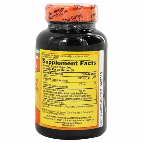 American Health 500 Mg Ester C with Citrus Bioflavonoids, 120 + 120 Capsules Perspective: back