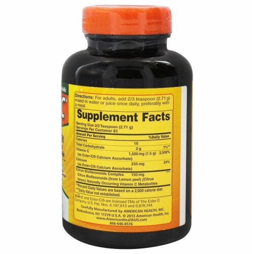 American Health Ester-C Powder with Citrus Bioflavonoids Vegetarian Supplement Perspective: back