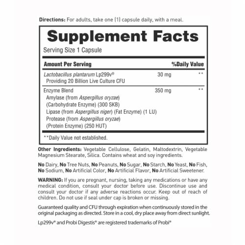 American Health Enzyme Probiotic Complex Plus, 20 Billion Live Probiotic Cultures,30Capsules Perspective: back