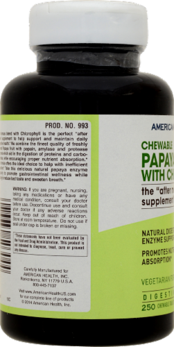 American Health Chewable Papaya Enzyme with Chlorophyll Digestive Health Formula Perspective: back