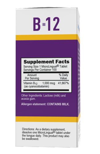 Superior Source No Shot B-12 Cyanocobalamin Instant Dissolve Tablets 1000mg Perspective: back