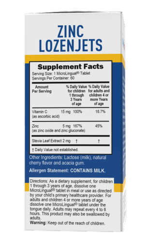Superior Source Zinc Lozenjets Dissolving Tablets Perspective: back