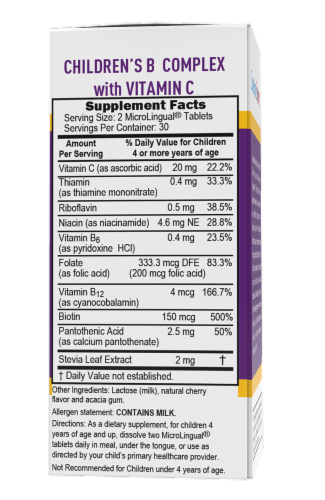 Superior Source Children's B Complex with Vitamin C Instant Disssolve Tablets Perspective: back