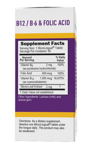 Superior Source No Shot B-12 with B6 and Folic Acid Dissolving Tablets Perspective: back