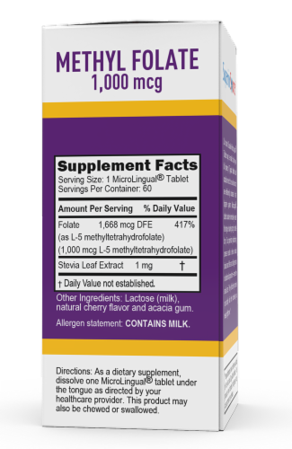 Superior Source Methylfolate Instant Dissolve Tablets 1000mcg Perspective: back