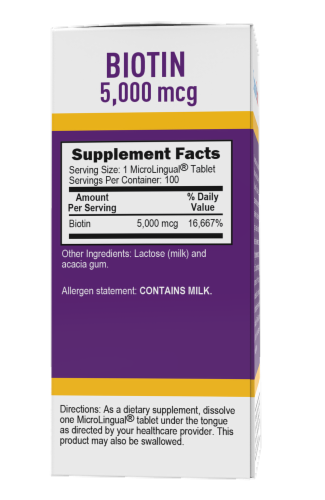 Superior Source Biotin Tablets 5000mcg 100 Count Perspective: back