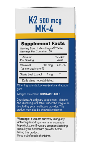 Superior Source Vitamin K2 Tablets 500mcg 60 Count Perspective: back