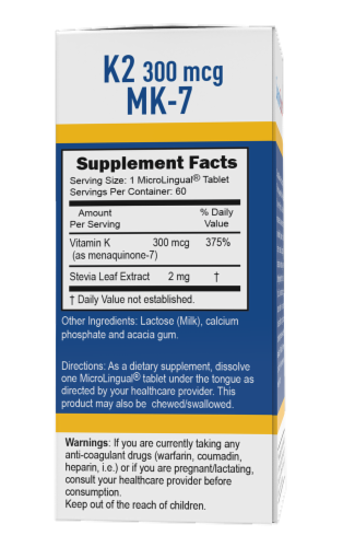 Superior Source Vitamin K-2 MK-7 Instant Dissolve Tablets 300mcg Perspective: back