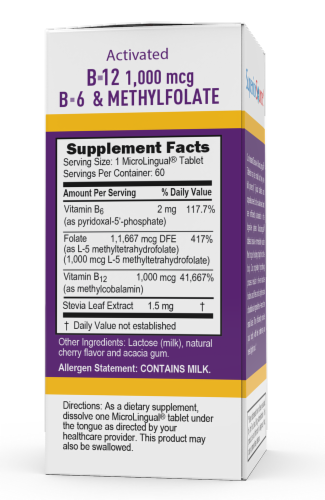 Superior Source No Shot B-12 with B-6 & Methylfolate Instant Dissolve Tablets 1000mcg Perspective: back