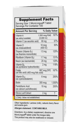 Superior Source 100% Daily Value Muti-Vitamin Instant Dissolve Tablets Perspective: back