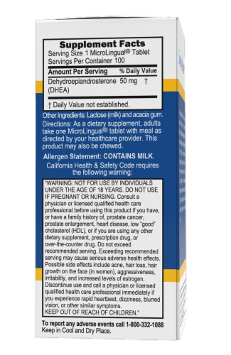 Superior Source DHEA Tablets 50mg Perspective: back