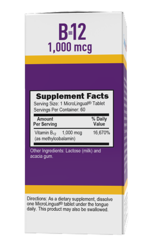 Superior Source No Shot Methylcobalamin B-12 Dissolving Tablets 1000mcg 60 Count Perspective: back