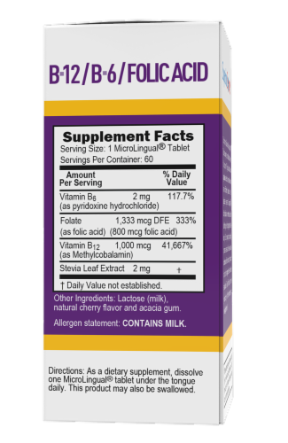 Superior Source No Shot B-12 with B6 and Folic Acid Dissolving Tablets 800mg Perspective: back