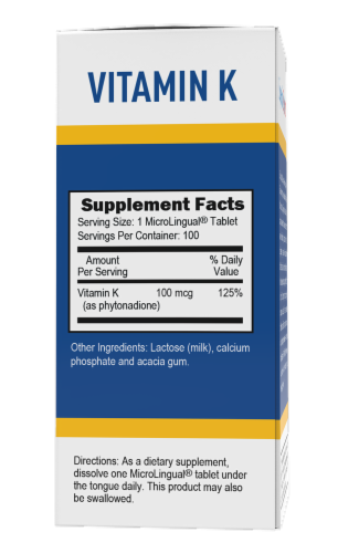 Superior Source Vitamin K Instant Dissolve Tablets 100mcg 100 Count Perspective: back
