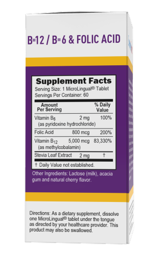 Superior Source No Shot B-12 with B-6 & Folic Acid Dissolving Tablets 5000mg Perspective: back