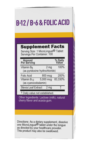 Superior Source No Shot B-12 5000mcg with B-6 & Folic Acid 800mcg Instant Dissolve Tablets Perspective: back
