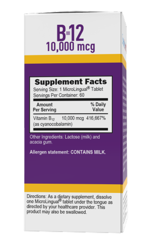 Superior Source No Shot B-12 Cyanocobalamin Dissolving Tablets 1000mg Perspective: back