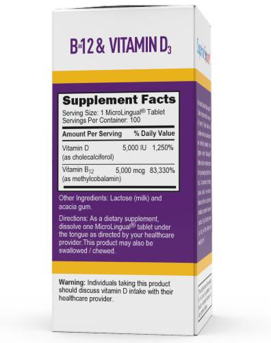 Superior Source No Shot B-12 & Vitamin D Instant Dissolvie Tablets 100 Count Perspective: back