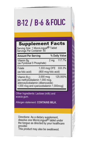 Superior Source No Shot Triple B-12 3000mcg & B6-Folic Acid 800mcg Instant Dissolve Tablets Perspective: back