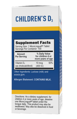 Superior Source Children's D3 Tablets 10mcg Perspective: back