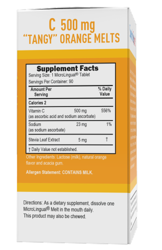 Superior Source Tangy Orange Vitamin C Melts 500mg 90 Count Perspective: back