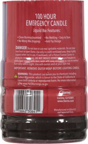 Sterno 100 Hour Emergency Liquid Wax Candles Perspective: back