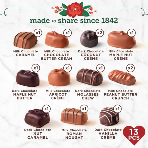 WHITMAN'S SAMPLER Valentine's Day Assorted Milk & Dark Chocolate Candy Floral Heart Gift Tin Perspective: back