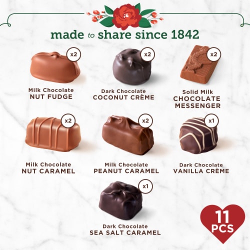 WHITMAN'S SAMPLER Valentine's Day Red Floral Heart Assorted Milk & Dark Chocolate Candy Gift Box Perspective: back