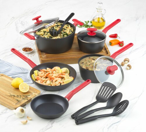 GoodCook ProEase Nonstick 12 Piece Cookware Set with Utensils, Black -  GoodCook