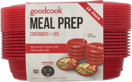 Good Cook Meal Prep on Fleek, 3 Compartments BPA Free,  Microwavable/Dishwasher/Freezer Safe, Red