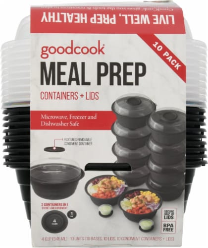 Goodcook Meal Prep 1 Compartment Rectangle Black Containers + Lids