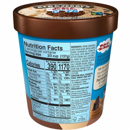 Ben & Jerry's Wake & No Bake Cookie Dough Core Ice Cream Perspective: back