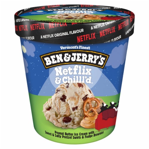 Ben & Jerry's Non-GMO Netflix and Chilll'd Peanut Butter with Pretzel and Brownies Ice Cream Perspective: back