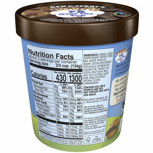 Ben & Jerry's Topped! Peanut Butter Over the Top Ice Cream Perspective: back