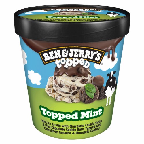 Ben & Jerry's Topped Thick Mint with Chocolate Cookies and Mint Chocolate Cookie Dough Ice Cream Perspective: back