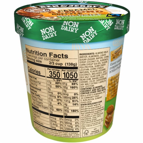 Ben & Jerry's Vegan Dairy Free Frozen Dessert Caramel Almond Brittle Perspective: back